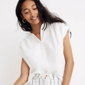 Madewell Central Popover Shirt White Collar Cotton Loose Fitting Oversized Layer